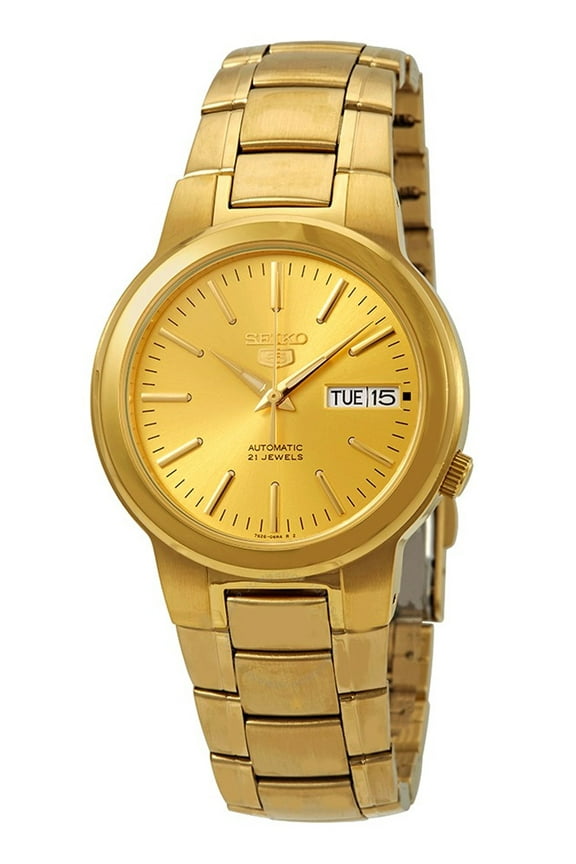 5 SNKA10 Men's Gold Tone Stainless Steel Gold Dial Day Date Automatic Watch