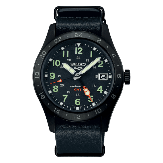 Seiko 5 Sports Automatic GMT Watch with Black Case and Dial SSK025