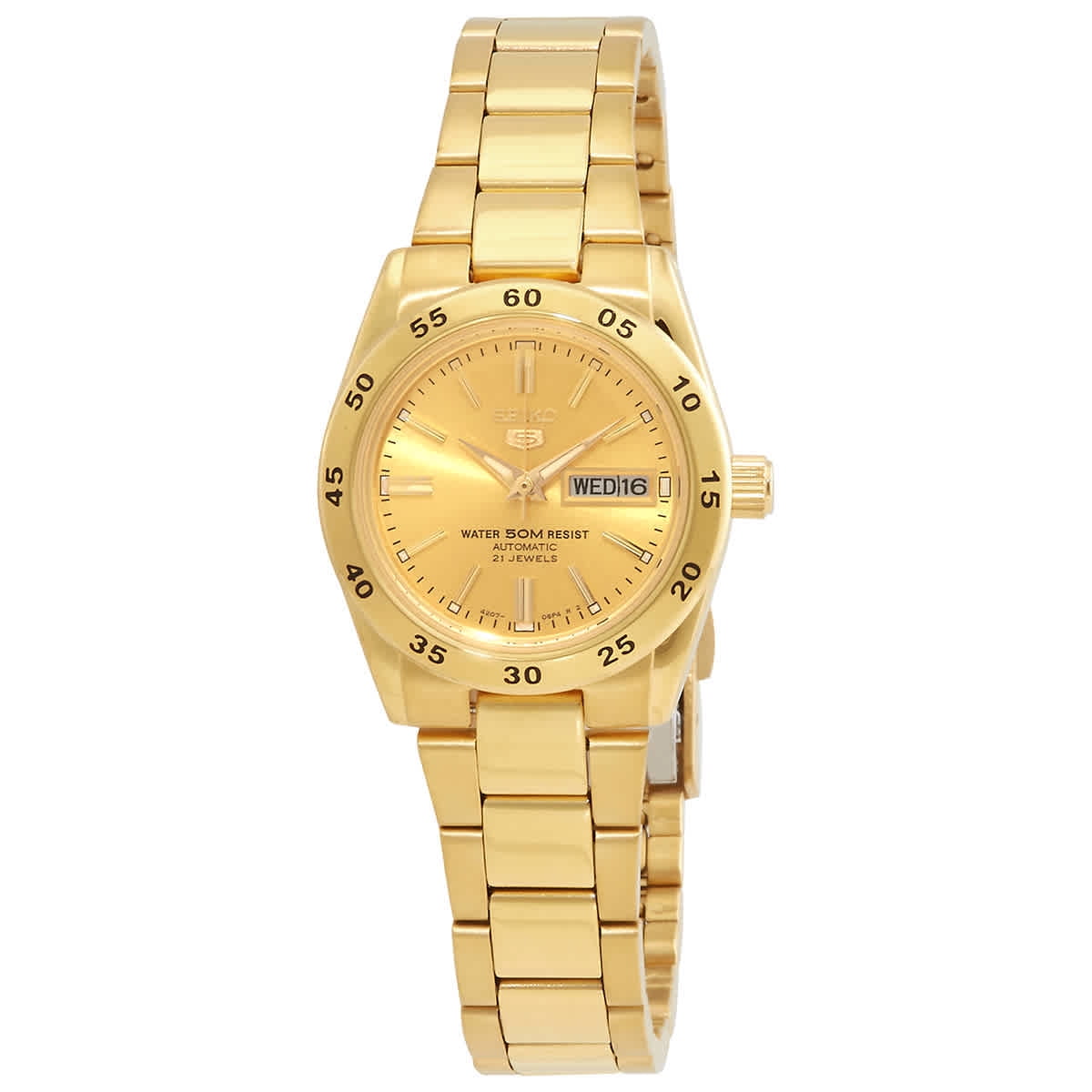 Seiko 5 Sports Automatic Gold Dial Ladies Watch, Gold-Tone Seiko 5 Sports Automatic Gold Dial Ladies Watch, Gold-Tone