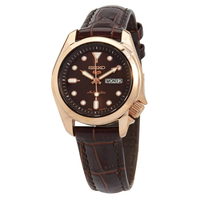 Seiko Sports Women's Watch, Rose Gold-tone, Brown Leather Band