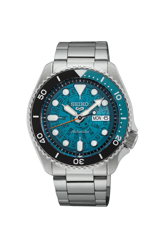 5 Sports SKX Style Stainless Steel Transparent Teal Dial Automatic SRPJ45K1 100M Men's Watch