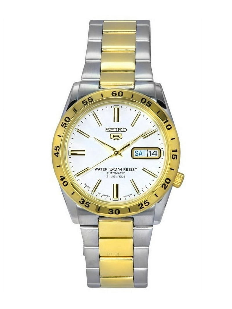 Seiko 5 Unisex Watch, Two-Tone Stainless Steel, White Dial, 21