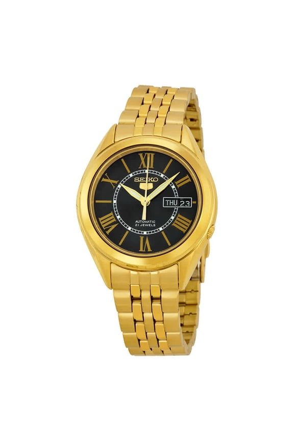 5 Vintage Automatic Black Dial Yellow Gold-plated Men's Watch SNKL40
