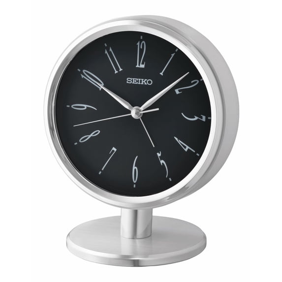 Seiko 6" Ono Desk & Table Clock Silver & Black Modern Analog Quartz QHE186SLH