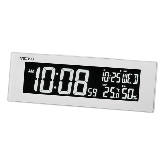 Seiko 8" Digital Everything Alarm Clock, White, Beep Alarm Desktop, QHL085WLH
