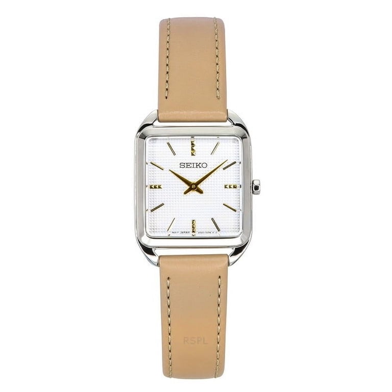 Seiko Analog Leather Strap Beige Dial Quartz SWR089P1  display picture 1