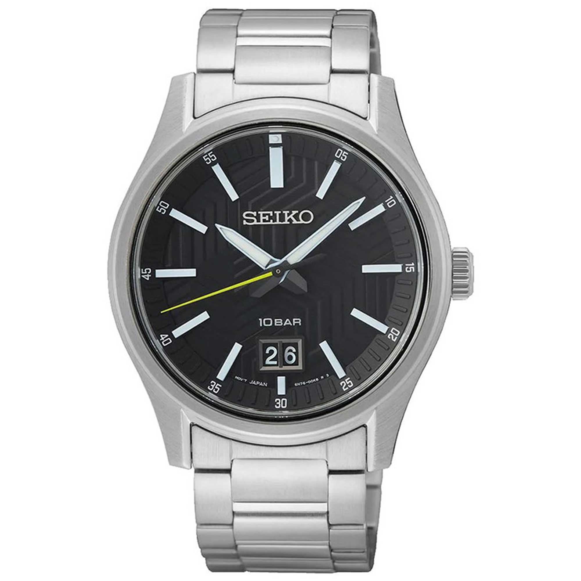 Seiko Analog Stainless Steel Black Dial Quartz SUR535P1 100M Men's