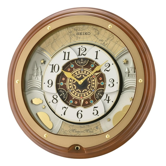 Seiko Atlas Melodies In Motion Musical Clock, Brown Traditional Quartz, Analog QXM381BRH