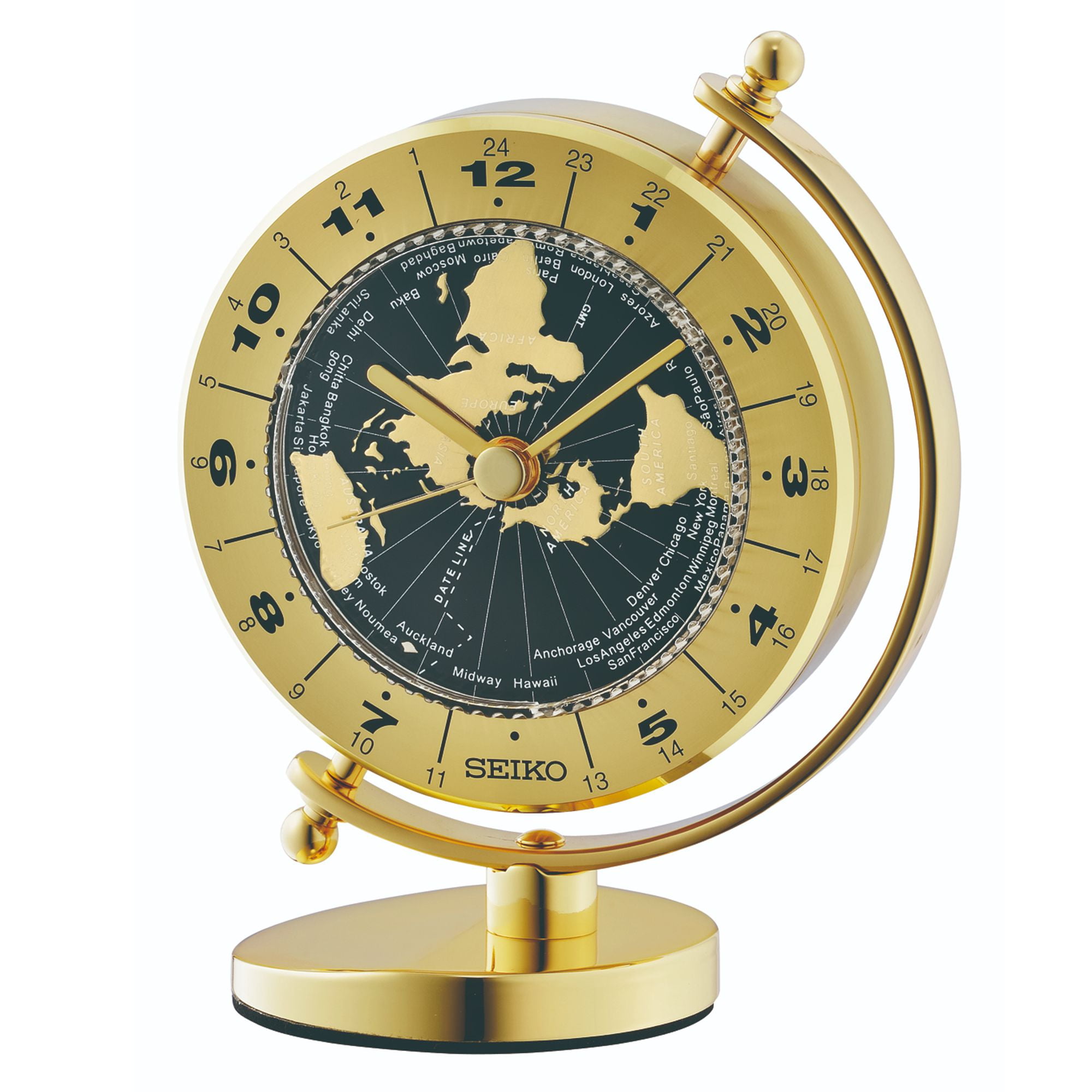 Seiko Brass World Time Desktop Clock, Metal Case, Quiet Seiko Brass World Time Desktop Clock, Metal Case, Quiet