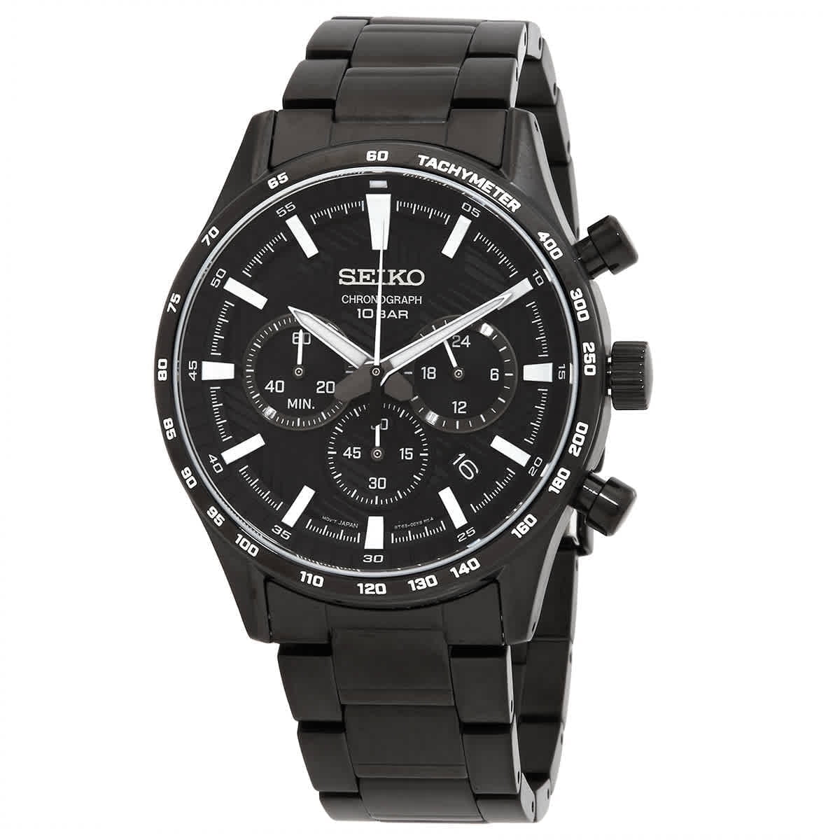 Seiko Men's Watch SSB415P1, Chronograph Quartz, Black Dial, 43mm