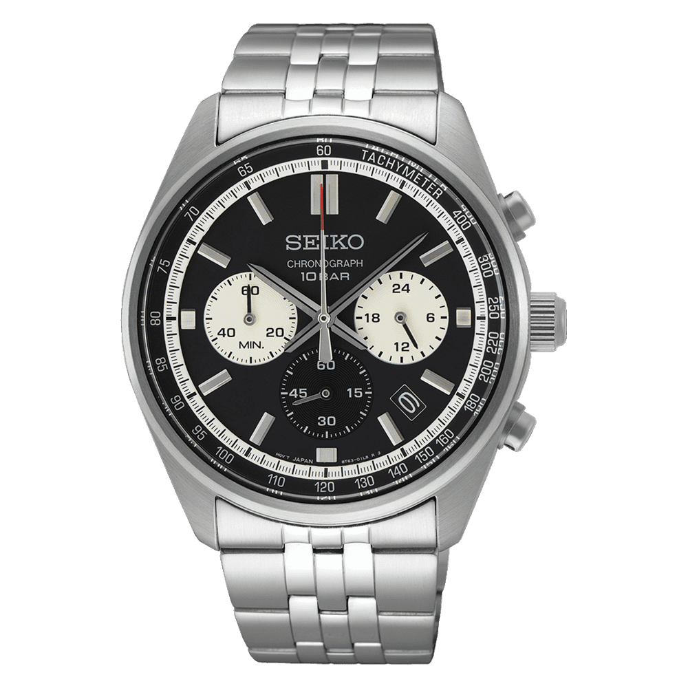 Seiko Essentials Men's Black Dial Stainless Chronograph Quartz Watch SSB429