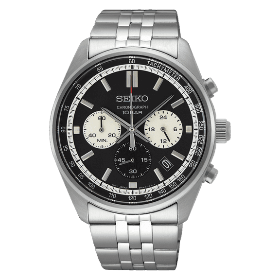 Seiko Essentials Men's Black Dial Stainless Chronograph Quartz Watch SSB429
