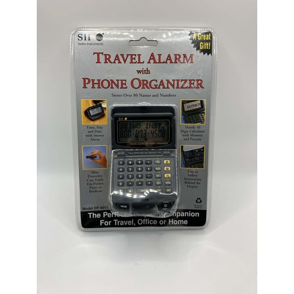 Seiko Instruments Travel Alarm with Phone Organizer Alarm Clock, Time Day and Date with Snooze, 10 Digit Calculator