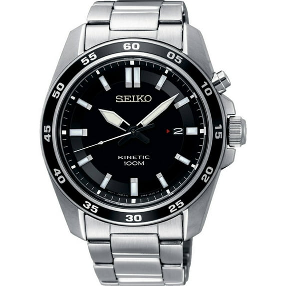 Seiko Kinetic Black Dial Stainless Steel Men's Watch SKA785