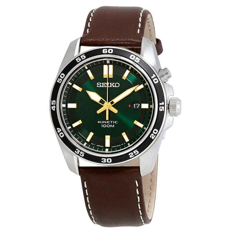 Seiko Kinetic Green Dial Brown Leather Men s Watch SKA791