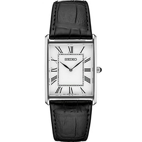 Seiko Male Leather Strap Wristwatch, Black