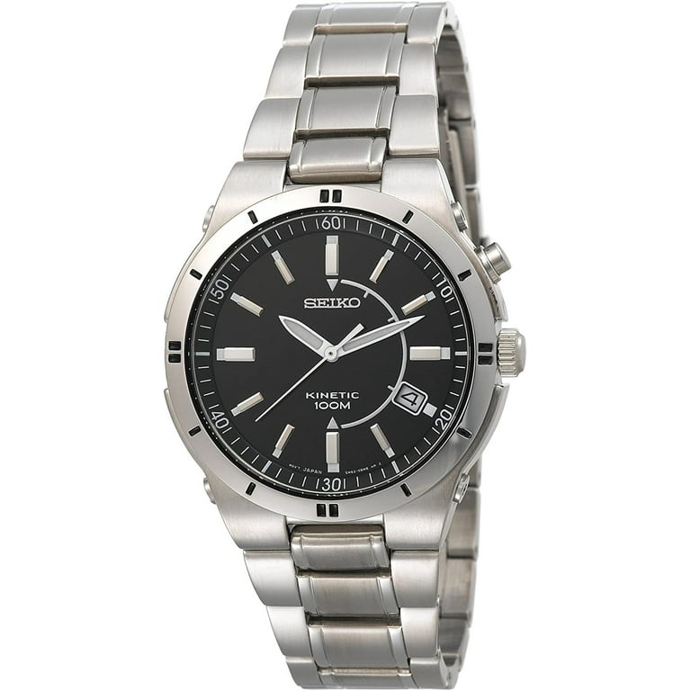 Seiko Men's Kinetic Black Dial 100m Stainless Steel Watch SKA347