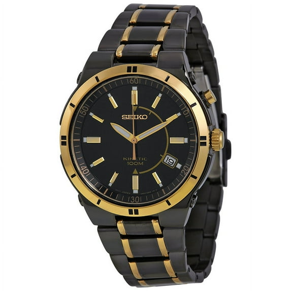 Seiko Men's Kinetic Black Dial Two-Tone TiCN-Plated Steel Watch SKA366