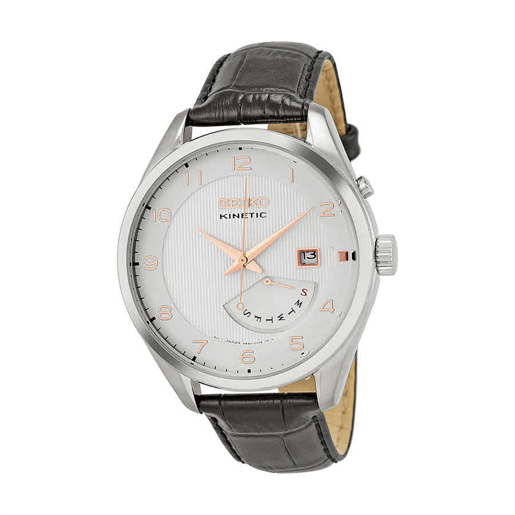 Seiko Men's Kinetic Cream Dial Black Leather Watch SRN049