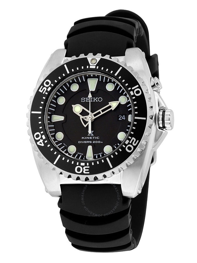 SEIKO KINETIC DIVERS 200m メンズ腕時計 Seiko Men's Kinetic Analog Stainless Watch - Black Leather Strap