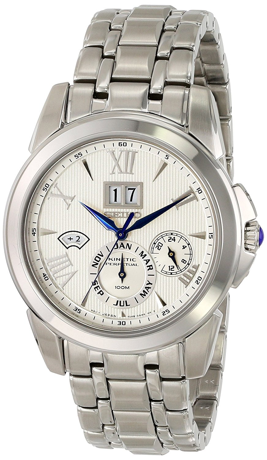 Seiko Men's Kinetic Ivory Dial Stainless Steel Chronograph Watch SNP065