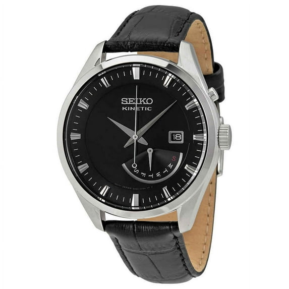Seiko Men's Kinetic SRN045P2 Black Leather Quartz Fashion Watch