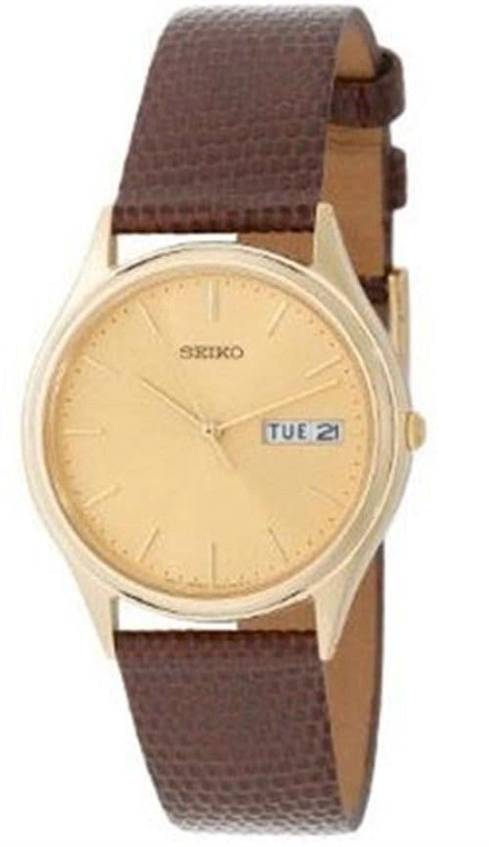 Seiko Men's SGG492 Brown Leather Strap Gold Tone Dial Watch