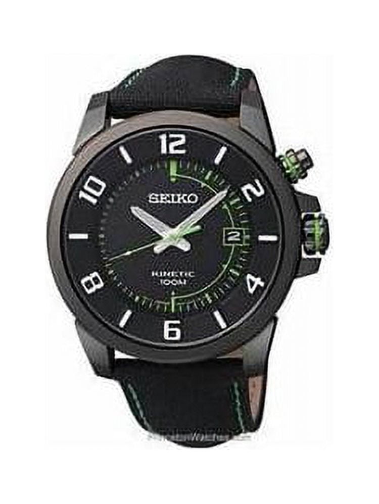 Seiko Men's SKA557 Kinetic Black Dial Black Fabric & Leather Strap