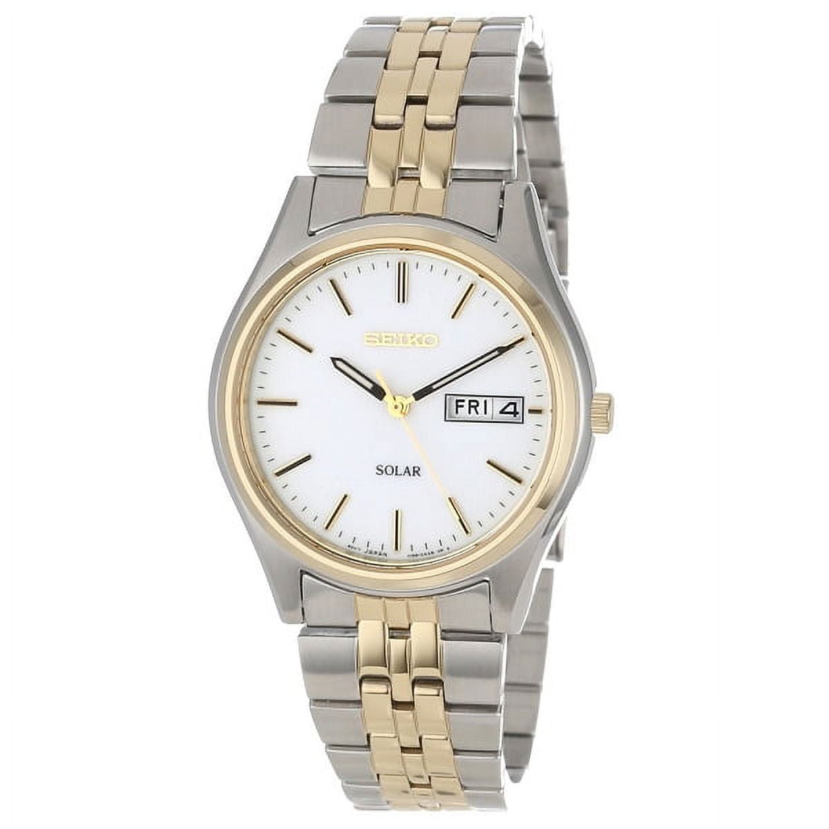 Seiko Men s Solar Powered Silvertone Black Dial Watch with Calendar Stainless Steel Bracelet Walmart