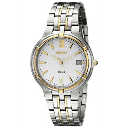 Seiko Men's SNE066 Two Tone Solar Powered Silver Dial Watch