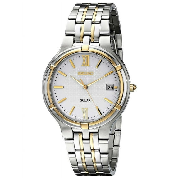 Seiko Men's SNE066 Two Tone Solar Powered Silver Dial Watch