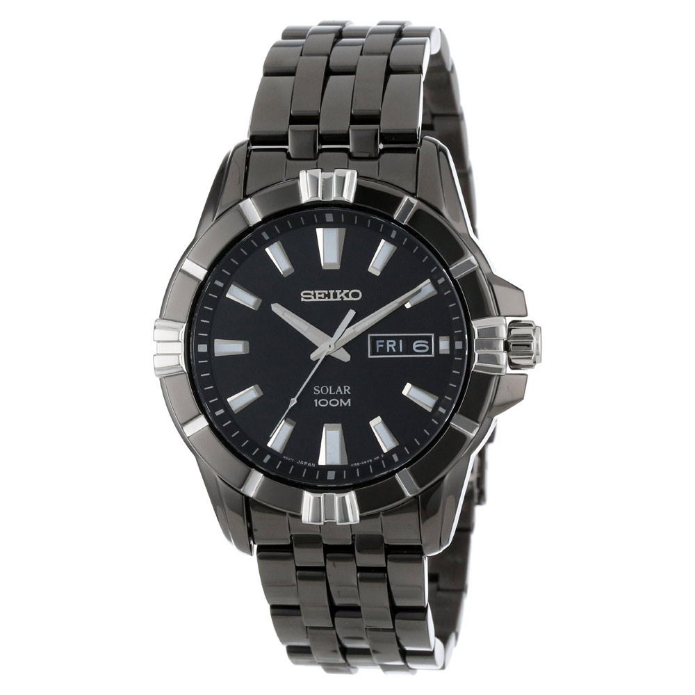Seiko Men's Solar Black Dial Black IP Stainless Steel Watch SNE275