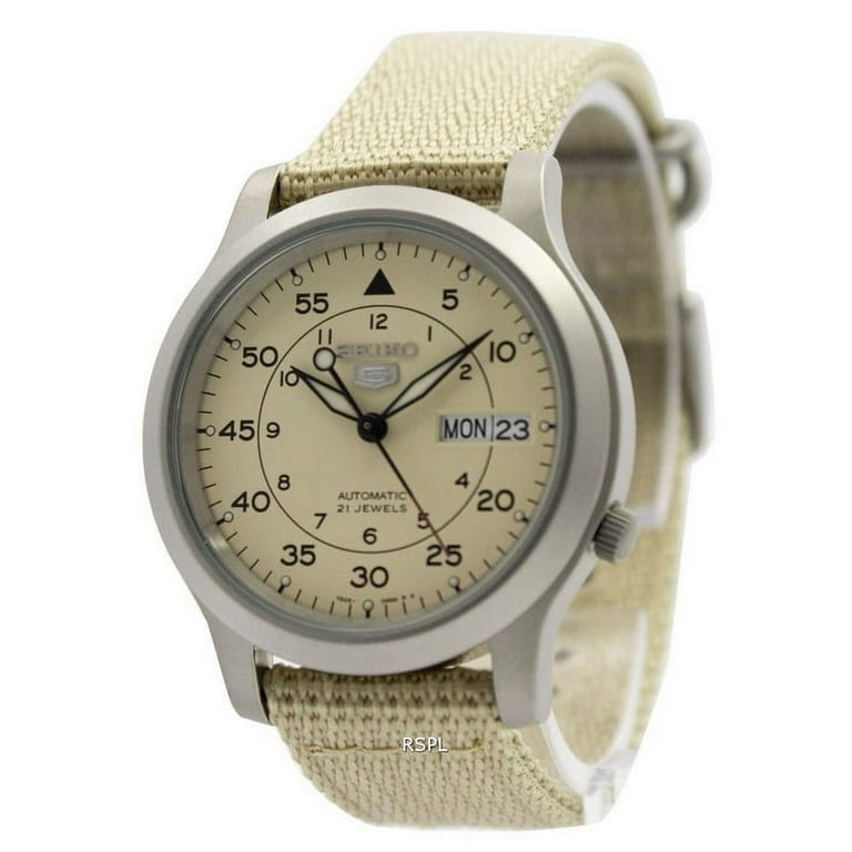 Seiko Military Men's SNK803 Beige Canvas Strap Automatic Day Date