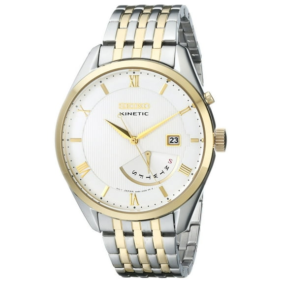 Seiko Men's SRN056 Core White Dial Two Tone Steel Power Reserve Kinetic Watch