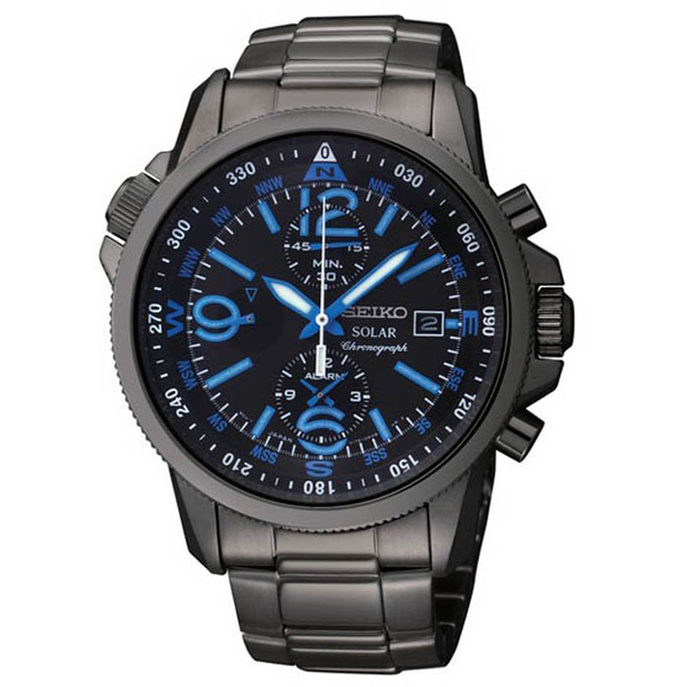 Seiko Men s SSC079 Adventure Solar Black Stainless Steel Solar