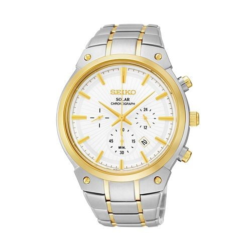 Seiko Men's SSC318 Solar Chronograph Watch - White Dial Stainless Steel Quartz
