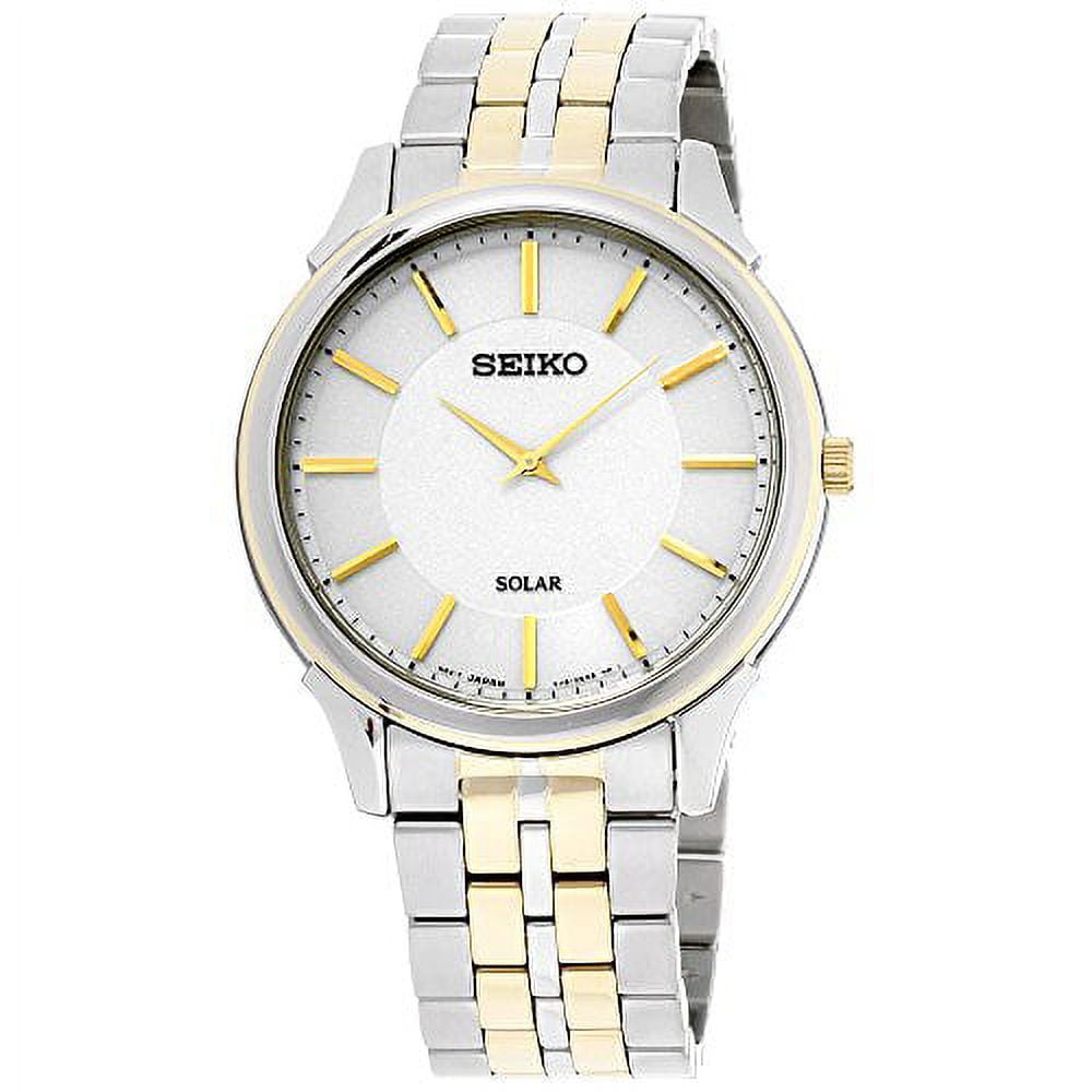 Seiko Men's SUP864 Core Solar White Dial Two Tone Steel Power Reserve Watch