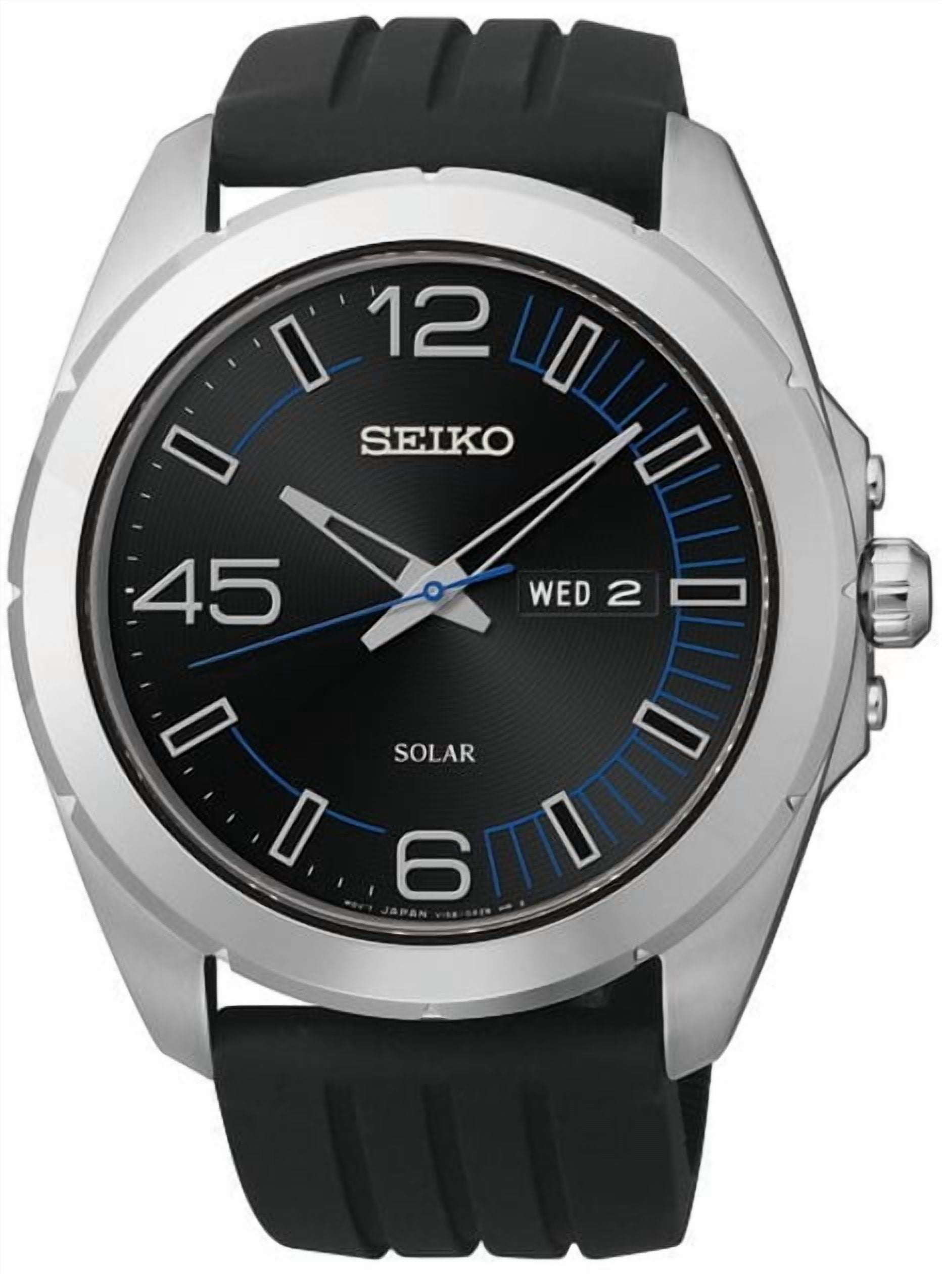 Seiko Men's Solar Analog Stainless Watch - Black Rubber Strap