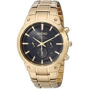 Seiko Mens Solar Chronograph Black Dial Gold-tone Watch SSC320