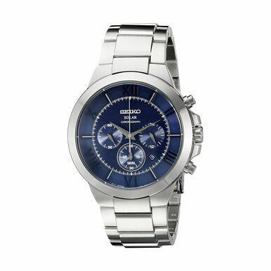 Seiko Men's Solar Chronograph Blue Dial Stainless Steel Watch