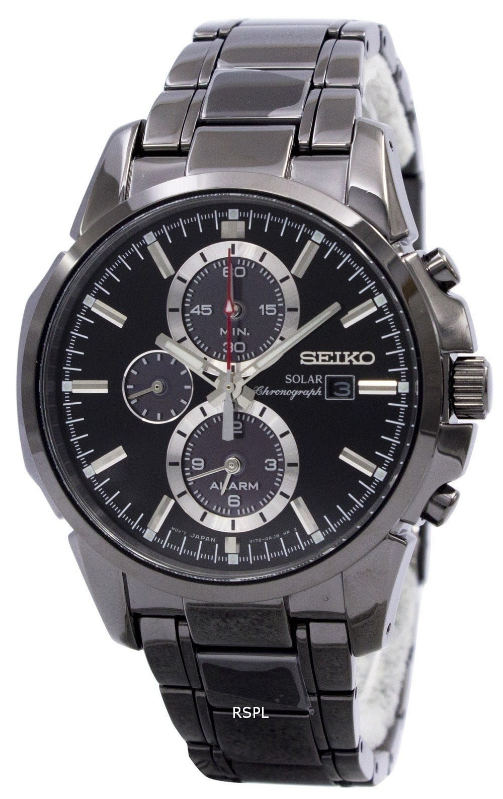 Seiko Men's Solar Chronograph Stainless Watch - Black Bracelet