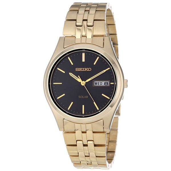 Seiko Men's Solar Goldtone Watch - Stainless Bracelet - Black Dial
