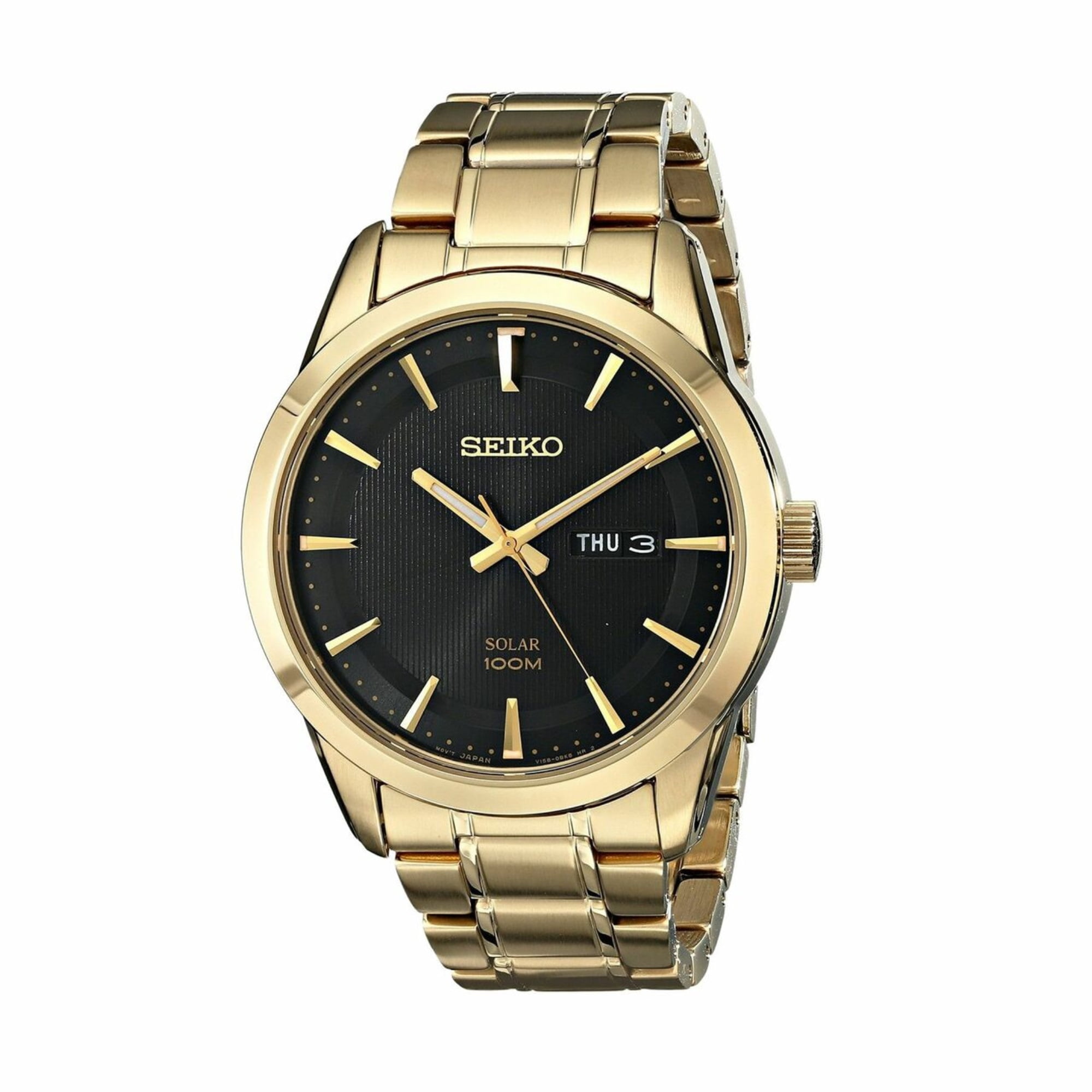 Seiko Men's Solar Stainless Steel Case and Bracelet Black Dial