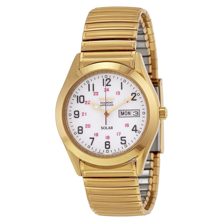 SEIKO K18 18金 SOLAR 19JEWELS Seiko Men's Solar White Dial Gold-tone Watch SNE064 - Walmart.com
