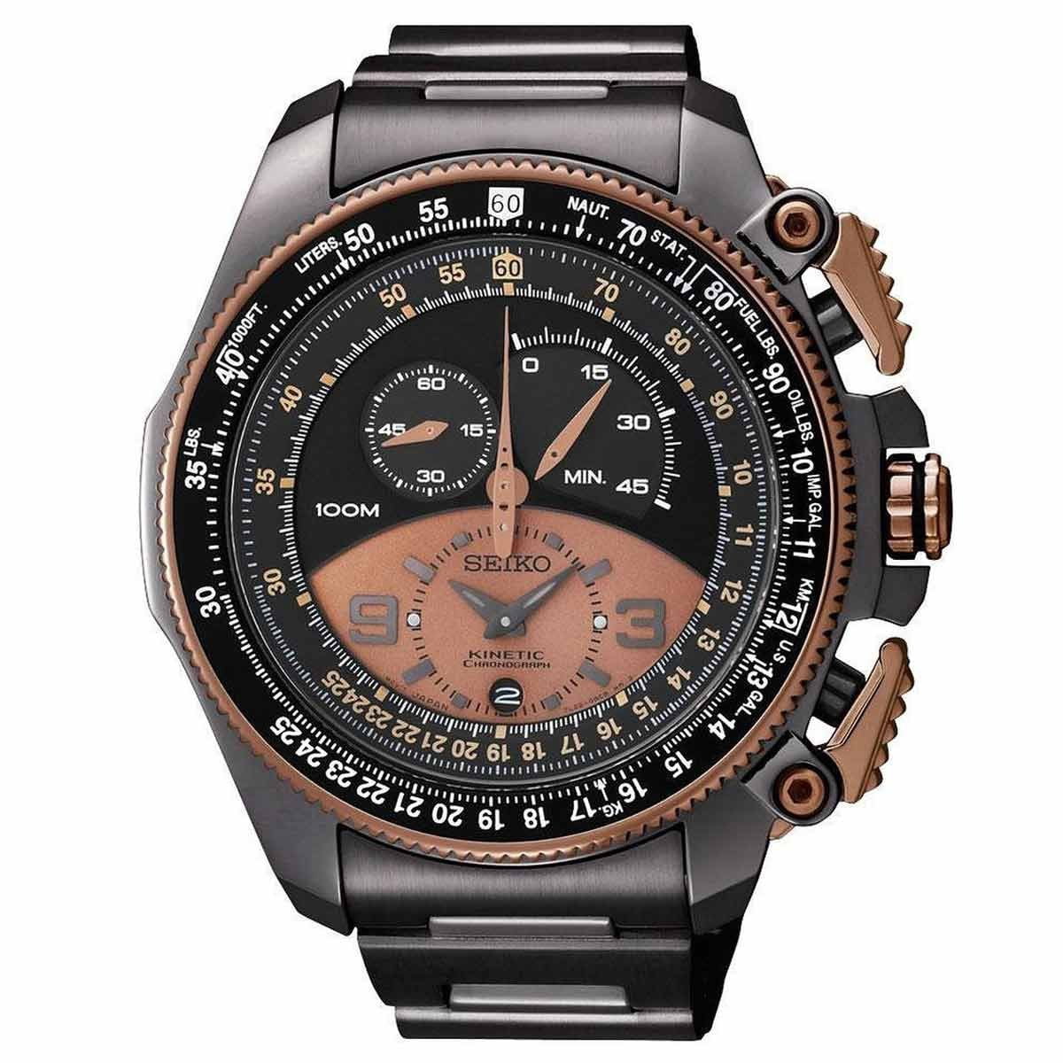 時計 SEIKO KINETIC CHRONOGRAPH Mimich Seiko Men's kinetic super limited edition black steel rose gold