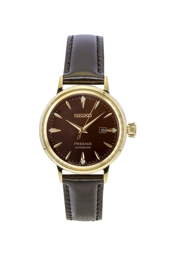 Presage Cocktail Diamond Accents Leather Strap Automatic SRE020J1 Women's Watch