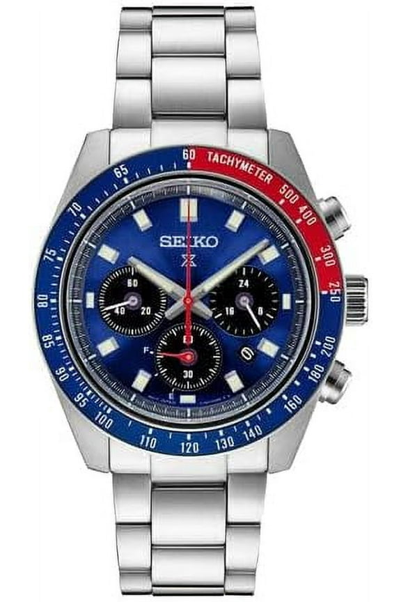 Men's Blue Dial Silver-Tone Stainless Steel Band Chronograph Quartz Watch