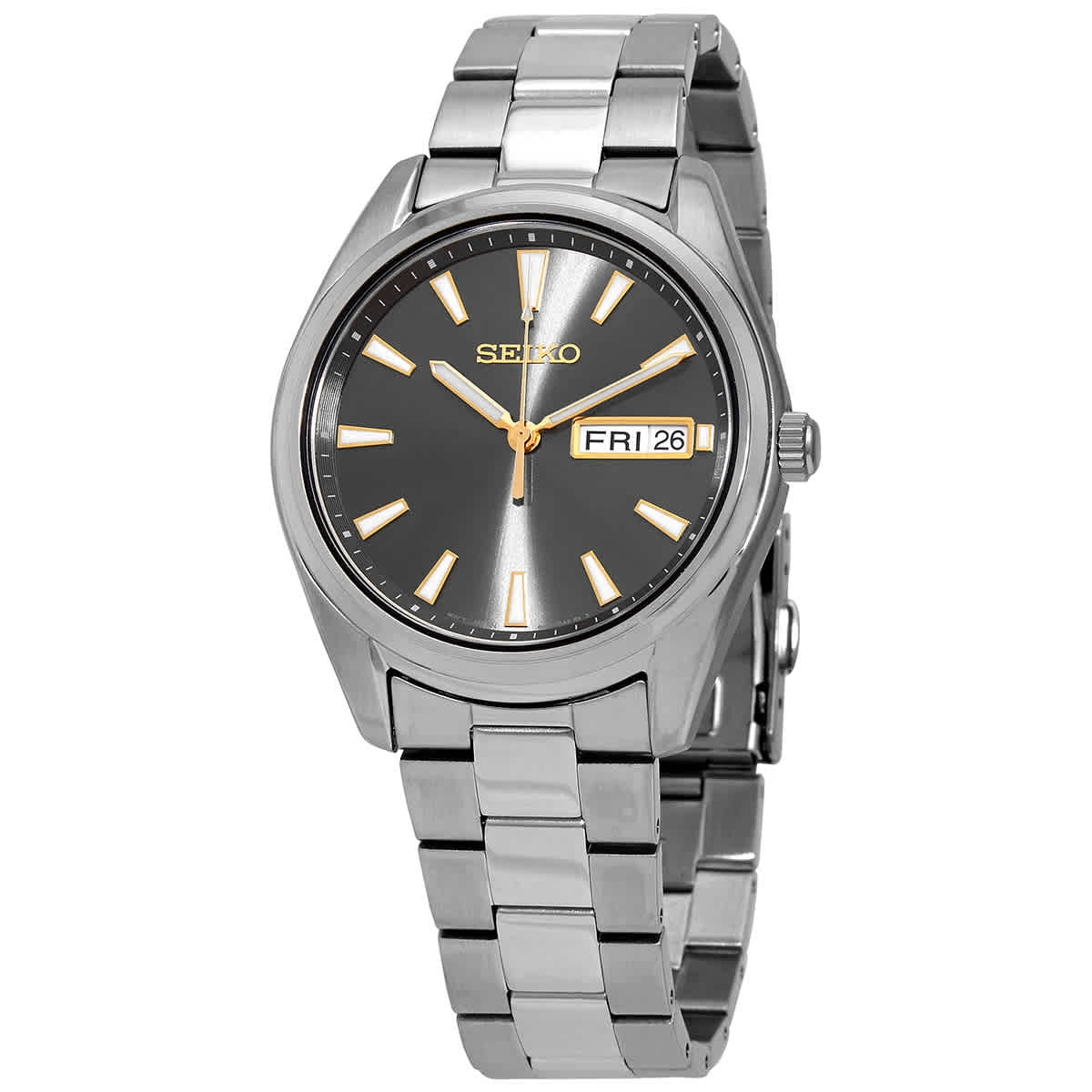 Seiko Quartz Grey Dial Men\'s SUR343P1 Steel Watch Stainless