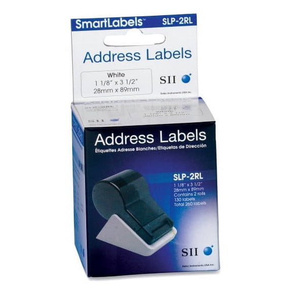 Seiko SLP-2RL Self-Adhesive Address Labels, 1.12" x 3.5", White, 130 Labels/Roll, 2 Rolls/Box, Each