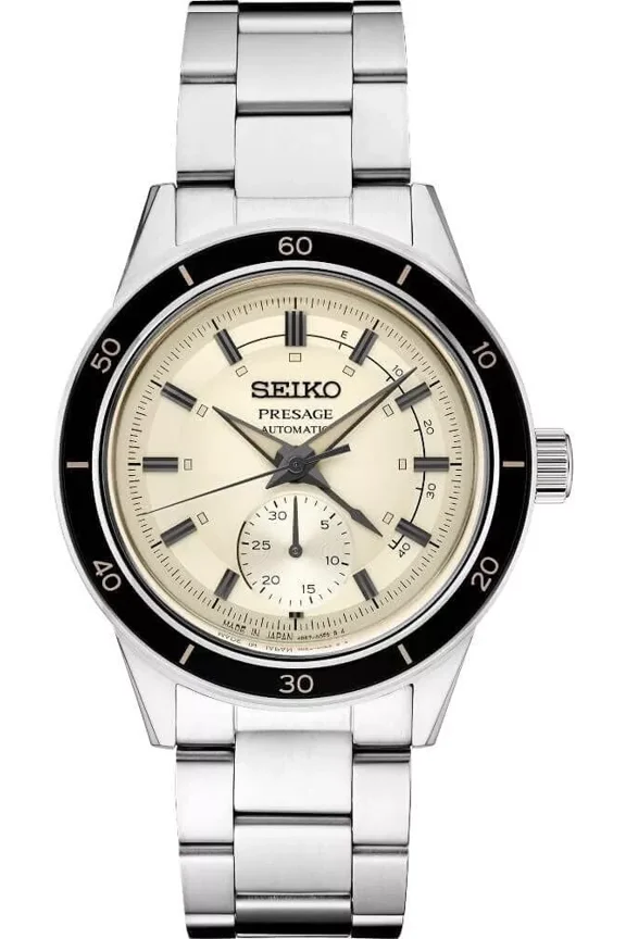 SSA447 Men's Ivory Dial 40.8 mm Silver Stainless Steel Band Presage Automatic Watch